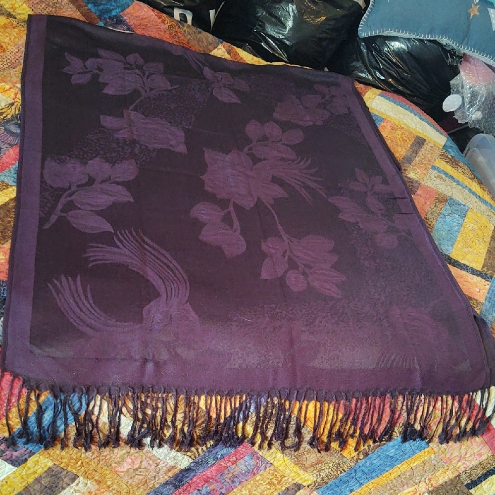 Purple Scarf Floral Motif & Fringe